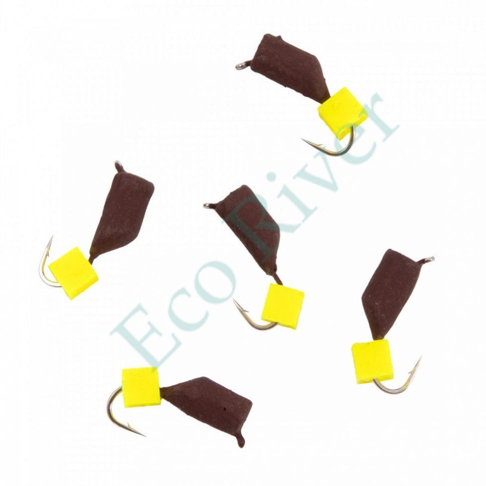 Мормышка безнасад. Яман Гвоздекубик матовый шоколад, d-3,5 мм, вес 1 г, ядр.кубик желтый (уп.5 шт)