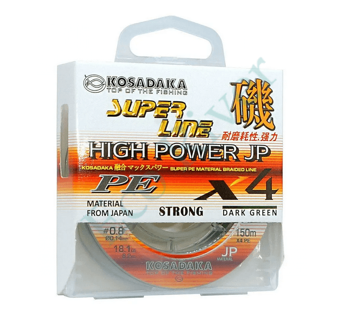 Плетеный шнур Kosadaka Super PE X4 High-Power JP dark green 0.14 150м
