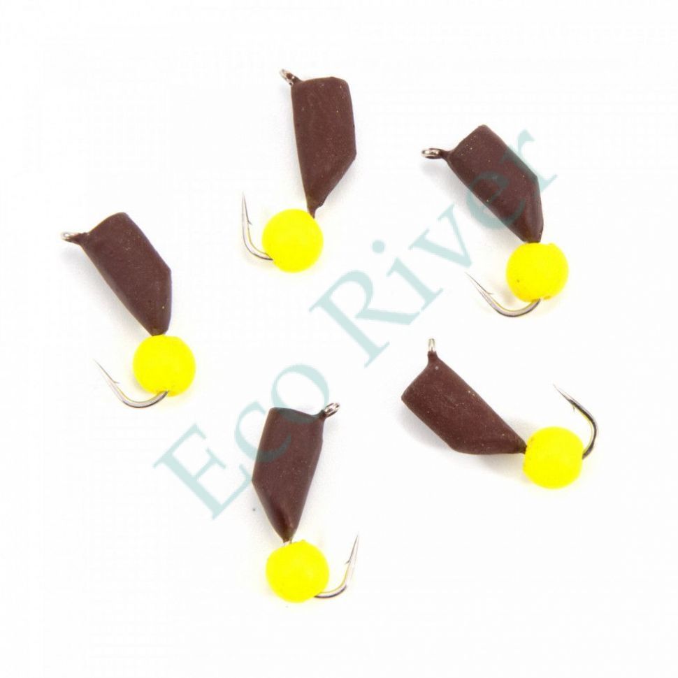 Мормышка безнасад. Яман Гвоздешарик матовый шоколад , d-3,5 мм, вес 1 г, шарик желтый неон(уп.5шт)