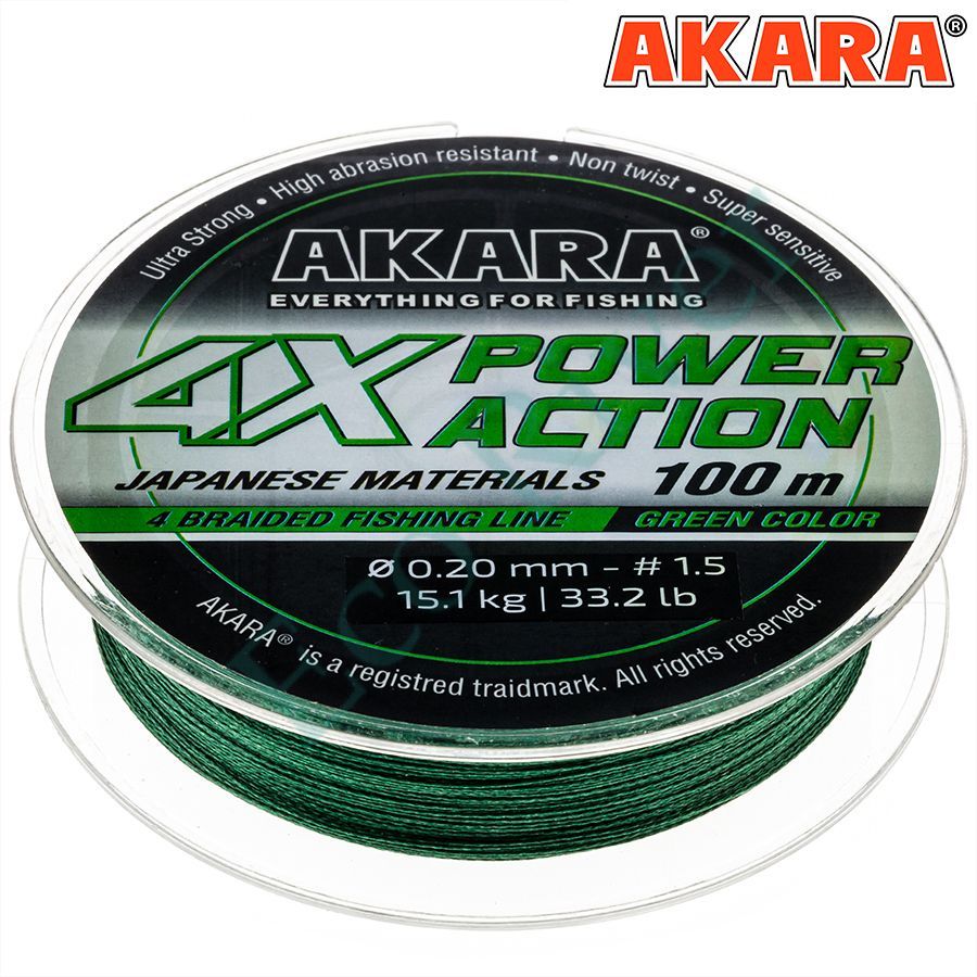 Плетеный шнур Akara Power Action X4 green 0.16 100м