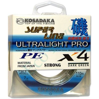 Плетеный шнур Kosadaka Super PE X4 Ultralight PRO dark green 0.05 110м