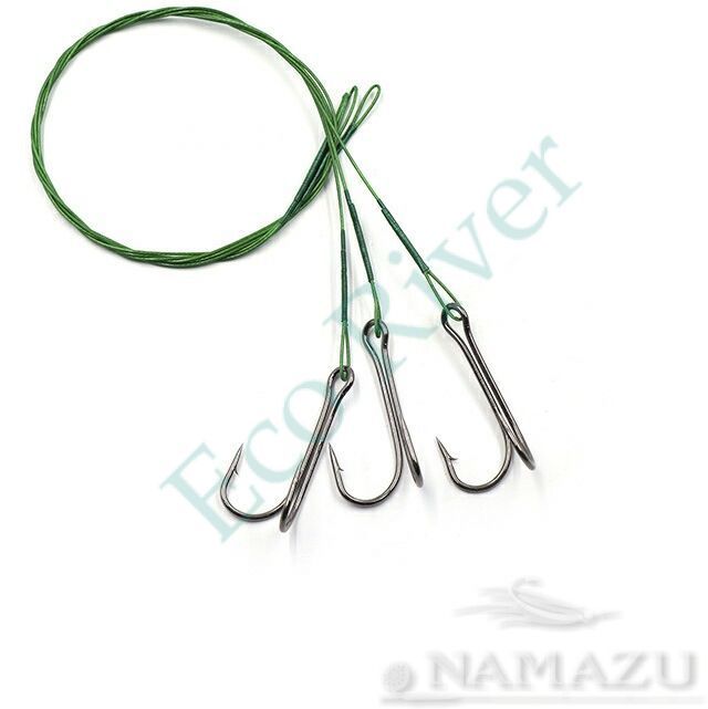 Поводок стальной Namazu Leader 1х7 Nylon Coated Green, d-0,42 мм, L-40 см, с двойным крючком 7826 Do