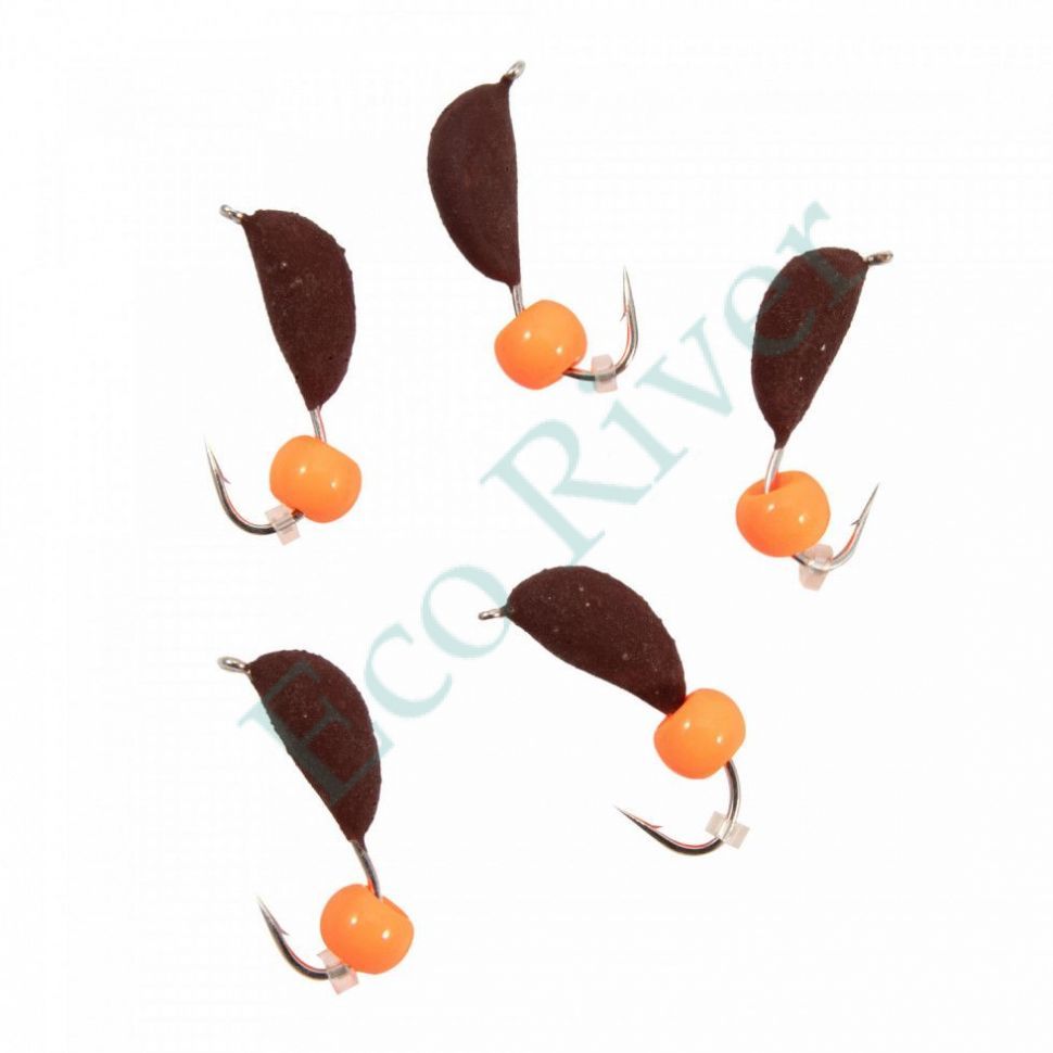 Мормышка безнасад. Яман Банан матовый шоколад, d-4 мм, вес 1 г, шарик оранжевый неон (уп.5 шт)
