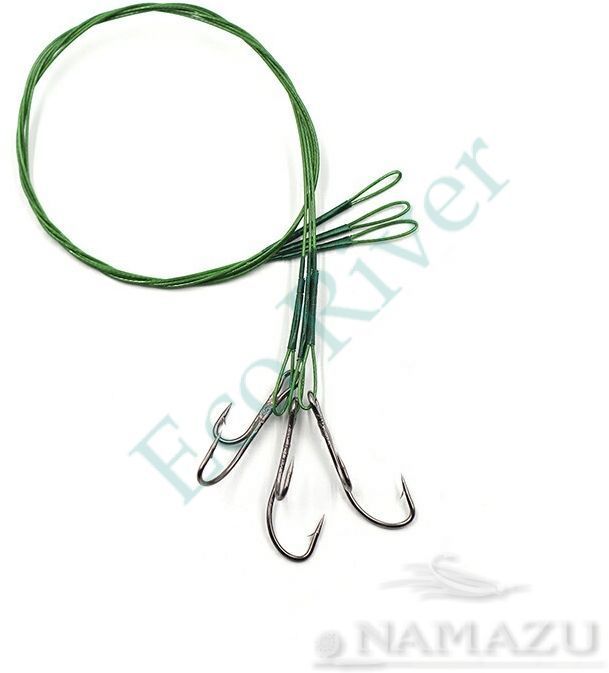 Поводок стальной Namazu Leader 1х7 Nylon Coated Green, d-0,42 мм, L-40 см, с живцовым крючком 4715 D