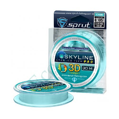 Леска Sprut Skyline 3D Fluorocarbon Composition IceTech PRO Cyan 0.105 30м